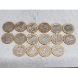 16x mixed Two pound coins including Shakespeare, Trinity house, DNA, Charles Dickens etc, all