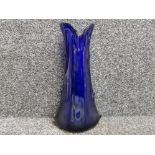 Tall Bristol Blue coloured glass vase with nipped prunts to the sides, height 33½cm