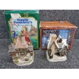 2x David winter cottage ornaments includes Scrooge's school & Horatio Pernickety's amorous intent