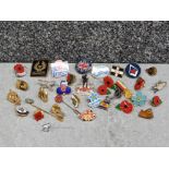 Approximately 35 mostly enamelled pin badges many for military and masonic.