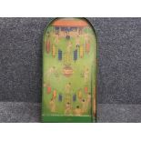 Vintage wooden bagatelle game, Amersham pin cricket, patent No 462473, with 5 game balls