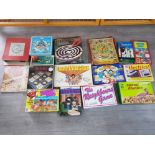 Sixteen vintage boardgames including Intrigue and Speed Domino