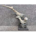 Large limited edition humpback whale statue with Dolphin pod to back, titled Mergence, no 458/