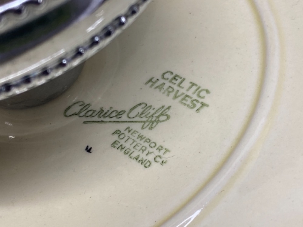 Clarice Cliff Celtic harvest cake plate on stand together with slightly damaged preserve pot - Image 3 of 3
