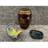 Murano basket, Bohemia crystal vases and Hartley Wood paperweight