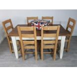 Large Painted pine dining table & 6 pine ladderback style chairs, 152x91cm, height 78cm