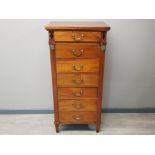 Mahogany empire style Louis Henri 7 drawer chest, 62.5 x 47cm, height 132cm