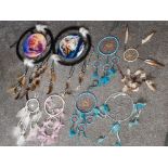 9 Native American hanging dream catchers, various styles & sizes