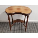 Inlaid mahogany kidney shaped 2 tier occasional table, 70cm x 47cm, height 72cm