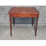 A reproduction mahogany square shaped centre table with two single drawers 86 x 78cm.