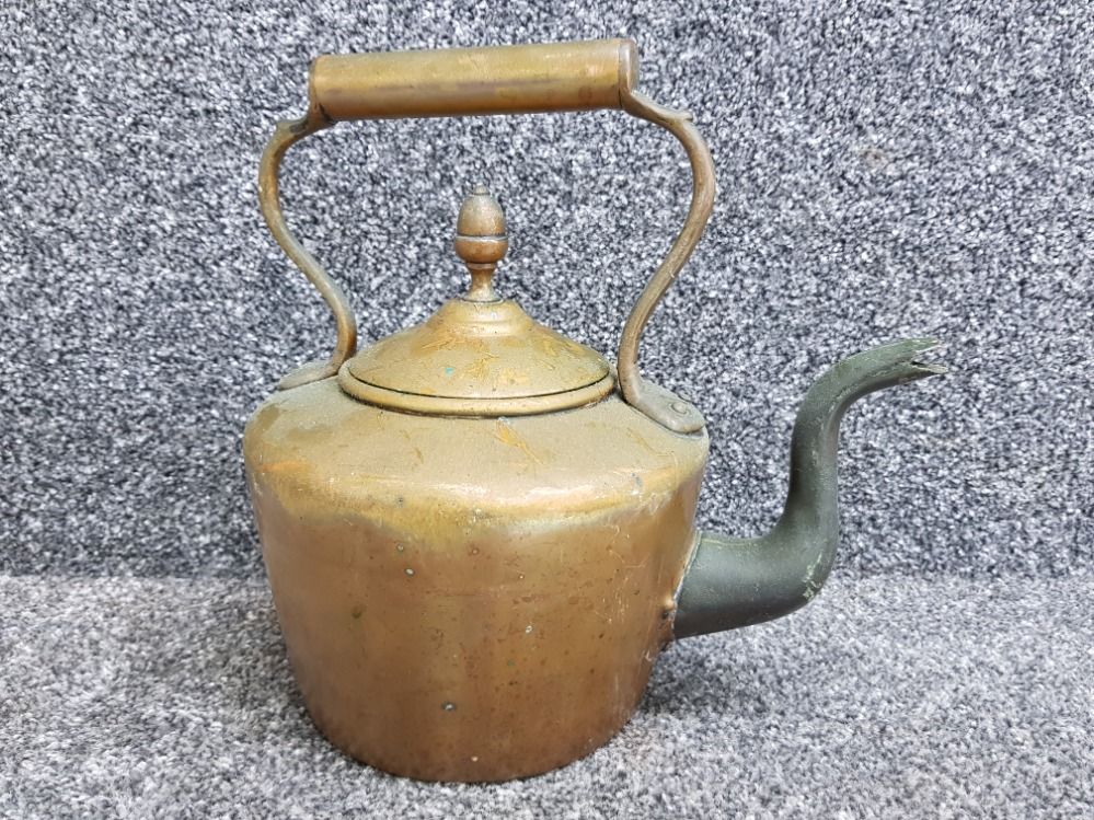 Antique copper & brass kettle with acorn finial