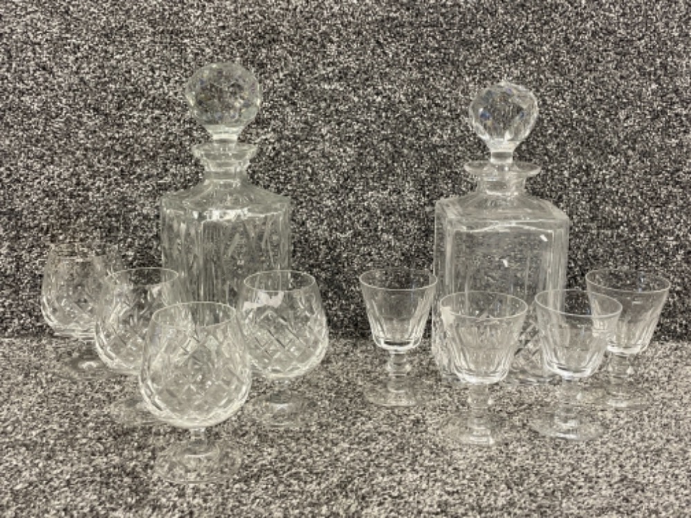 Brandy and Whisky decanters with glasses and goblets