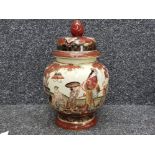 Large handpainted + enamelled 13.5 inch satsuma style ginger jar plus cover
