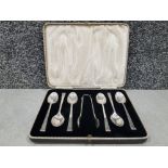 Set of 6 silver teaspoons and sugar tongs dated 1939/1940 Sheffield 100g