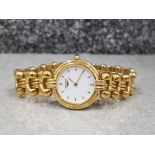Ladies gold plated longines watch with white dial and baton hour markers quartz movement in original