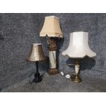Three table lamps to include one with elephant decoration.