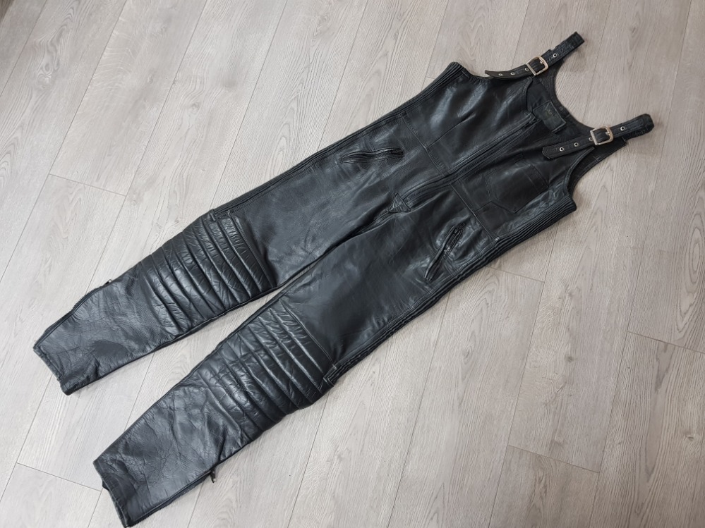 Sporter design leather hide dungarees size 34