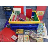 Crate containing a large Quantity of vintage snakes & ladders game boards, includes snakes & ladders
