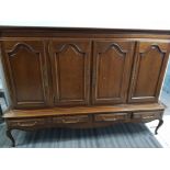 Large 2 section oak 4 door sideboard fitted with 4 drawers, 220cm x 52cm, height 153.5cm