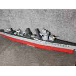 Large handmade & handpainted military naval warship, 178cm
