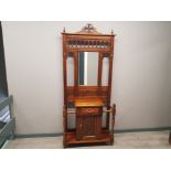 Large carved mahogany Hat, coat & stick hall stand, fitted with single drawer & below cupboard