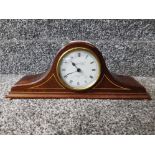 A small inlaid mahogany cased mantle clock by Knight & Gibbins, London.