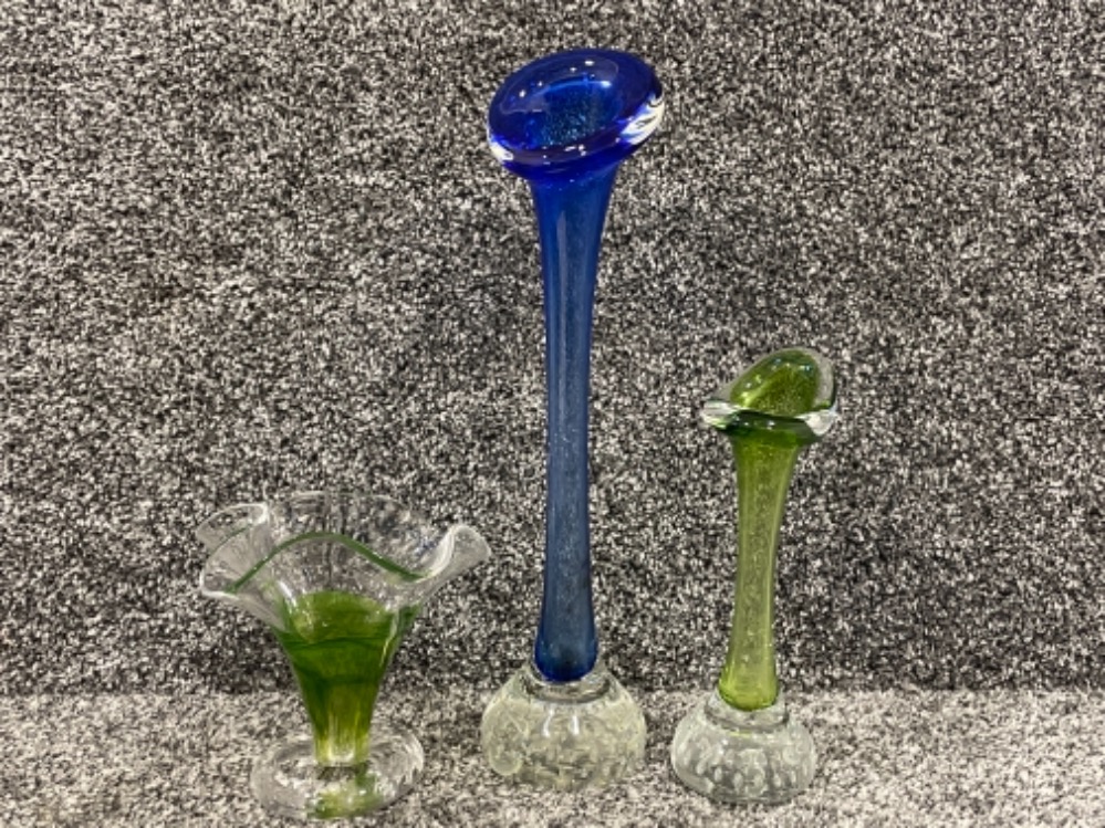 3 various Bud vases