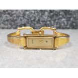 Ladies gold plated Gucci watch with rectangular face quartz movement