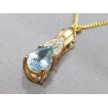 9ct yellow gold & blue stone pendant on 9ct gold chain, 2.1g gross