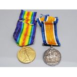 WWI George V silver medal and war for civilisation medal, both with original ribbons.