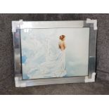 Framed Large mirror picture of a lady in cloud blue 95x75.5cm