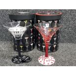 2 collectable cocktail glasses by Lolita designs, two different designs Red hot Tini, Music-tini,