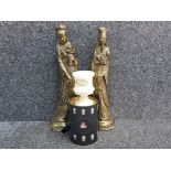 Pair of large oriental style chalk figures painted gilt together with a onyx piece titled "onyx