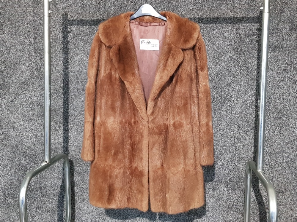 A ladies pale brown mink fur 3/4 length jacket by Fenwick French Salon size 12 approx.