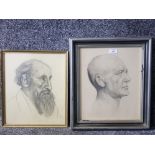 Two pencil drawings of gentlemens heads largest measures 35 x 29cm.