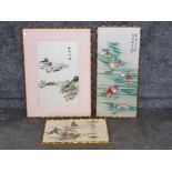 Three Chinese silk pictures largest measures 54 x 34cm