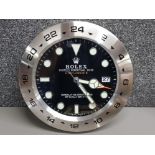 A Rolex Explorer II style wall clock, 34cm diameter, boxed