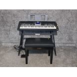 A Yamaha keyboard PSR-S550, on stand with pedal, and a Yamaha stool.