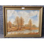 An oil painting by Albert L Hind "Autumn" signed 37.5 x 48cm.