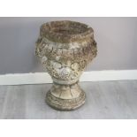 Large heavy stone cast garden planter on pedestal base, height 62cm x width 44cm