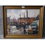 An oil painting by M Long harbour scene 39 x 48cm.