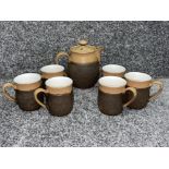 Denby ware coffee pot and 6 mugs
