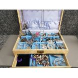 Jewellery box containing misc costume pieces, including earrings, rings and charm bracelet etc