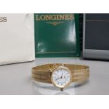 A ladies 9ct yellow gold wristwatch by Longines 27.7g gross, with original box, outer box and