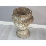 Large heavy stone cast garden planter on pedestal base, height 62cm x width 44cm