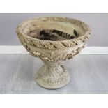 Large stone cast garden planter on pedestal base, height 51cm x width 54cm