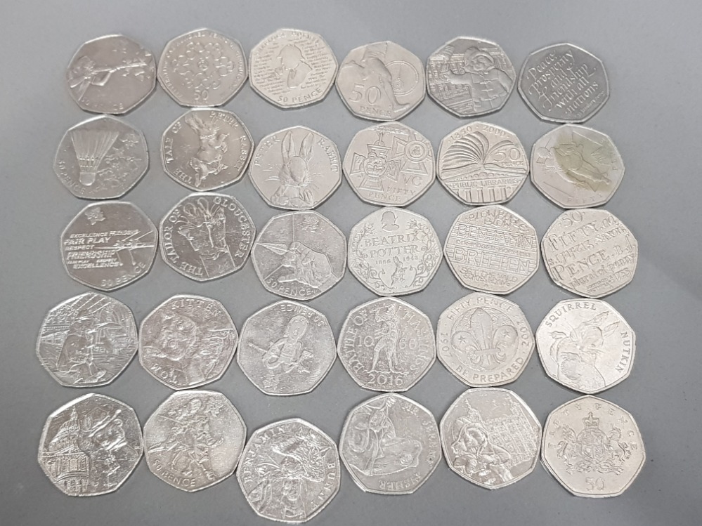 30 different 50p coins including olympics, sherlock Holmes, paddington bear, beatrix potter etc