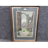 A watercolour and pastel by Scott Dobson 'Lindisfarne Abbey' signed and dated 1973 48 x 29cm.