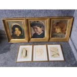 Three colour prints after P S Krøyer, portraits of children, and three botanical prints.