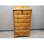 Pine 7 drawer narrow chest, 66.5x46cm, height 116cm p